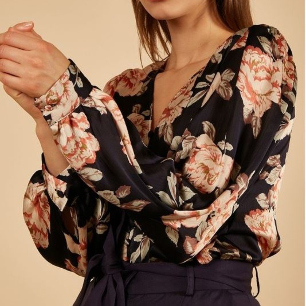Cecille Floral Long Sleeve Navy Blouse